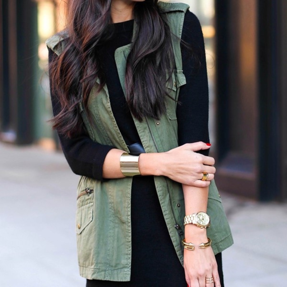 Forever 21 Green Utility Drawstring Waist Vest